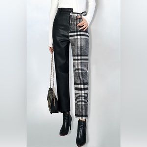 NWT TRENDY & UNIQUE Faux Leather Black Plaid Pants Size M $80